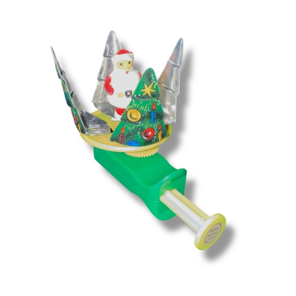 Vintage Japan Molto Santa Claus Christmas Tree Spinner Toy Tin Litho Works 50s